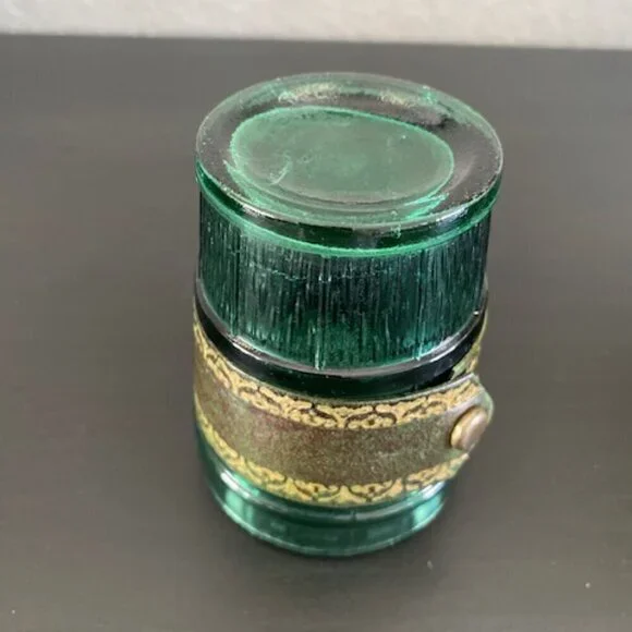 RARE! Vintage 60s MCM Emerald Green Leather Banded Tumbler Glasses Set of 6 - Picture 9 of 14